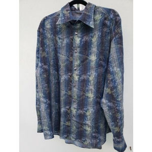 Yashi Yamamuri Mens Size XL Long Sleeve Button Up Shirt Blue Purple